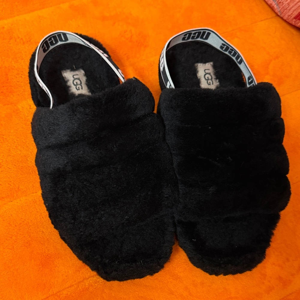 UGG Black Plush Slippers